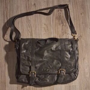 Elegant Black Soft REAL Leather Laptop Satchel Bag